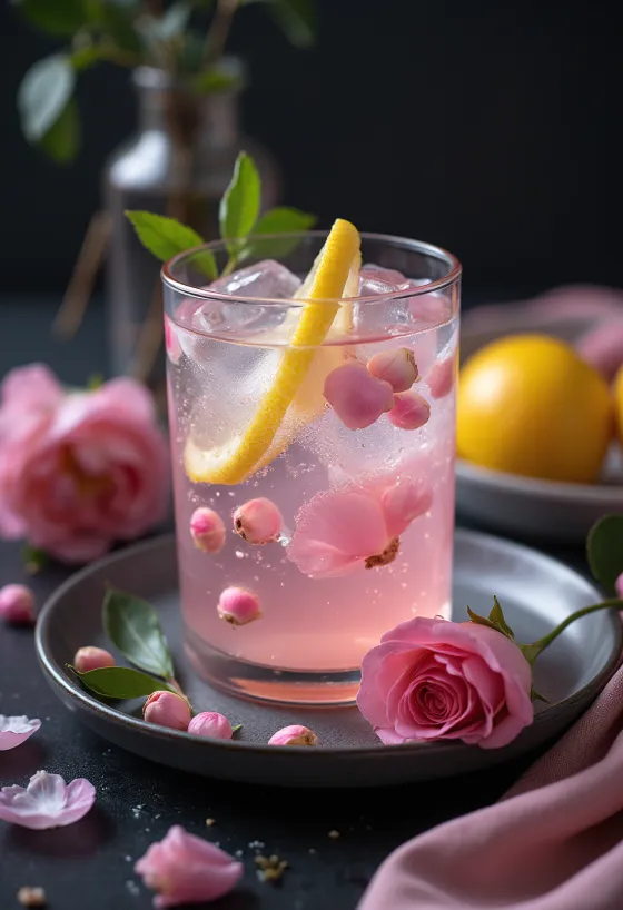 Rózsavizes limonádé pohárban tálalva