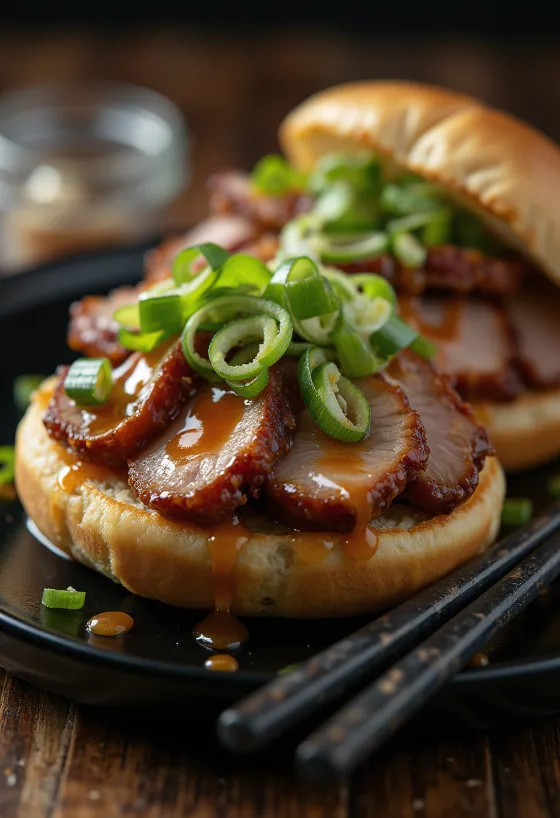 Sült kacsás és hoisin szószos bao bun tálalva