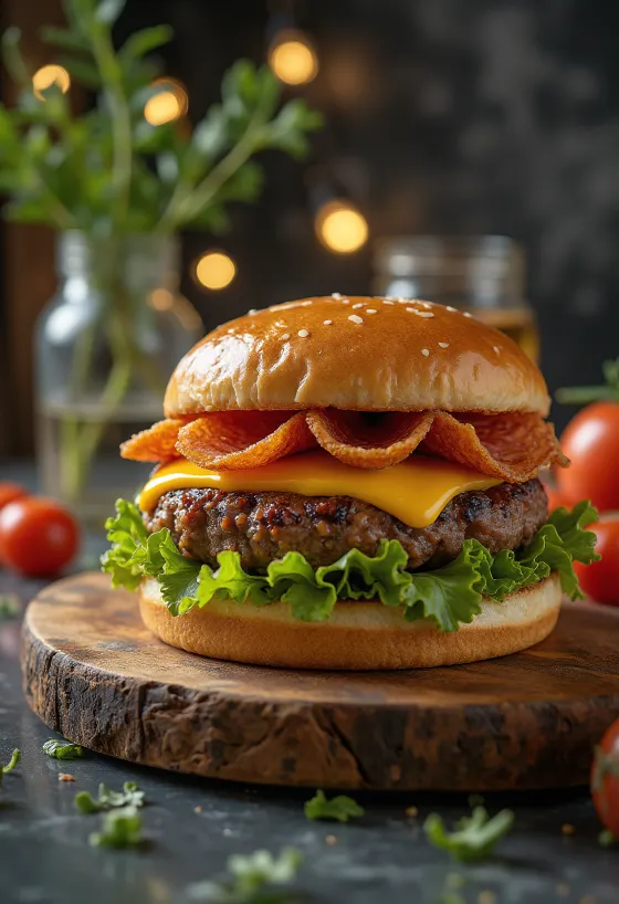 Szalámis burger tálalva