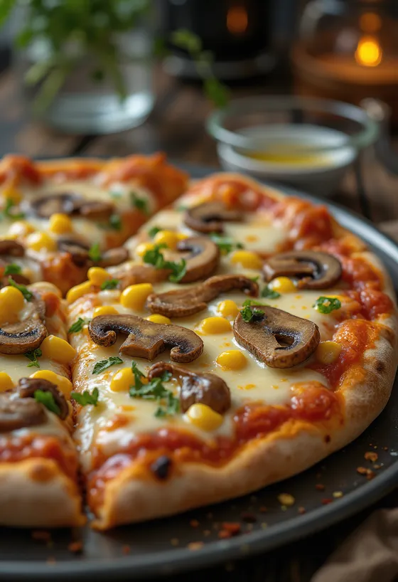 Vegán pizza vegán sajttal és zöldségekkel