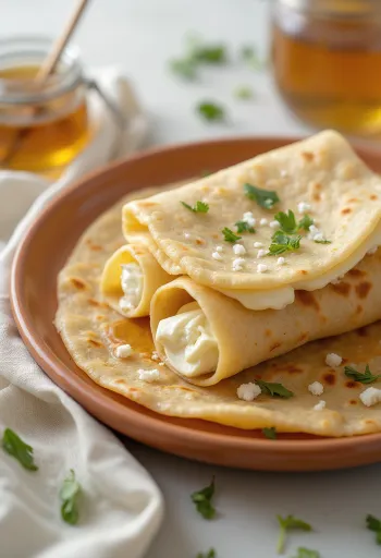 Chapati túróval, frissen sütve, tálalva
