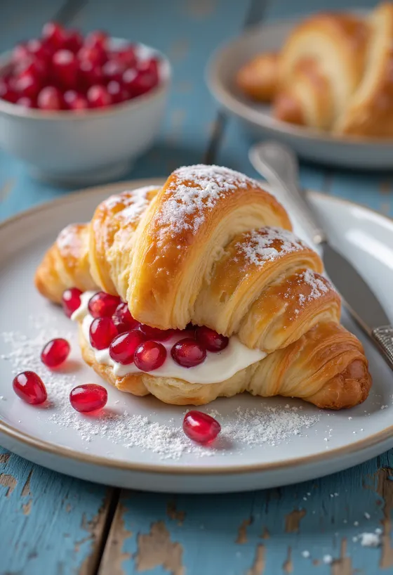 Gránátalmás croissant tálalva