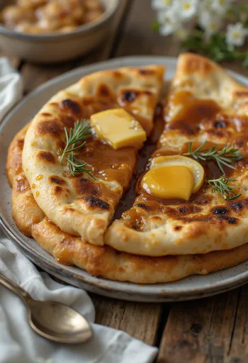 Karamellás naan kenyér tálalva