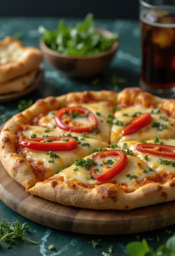Pikáns Quattro Formaggi pizza chilivel tálalva
