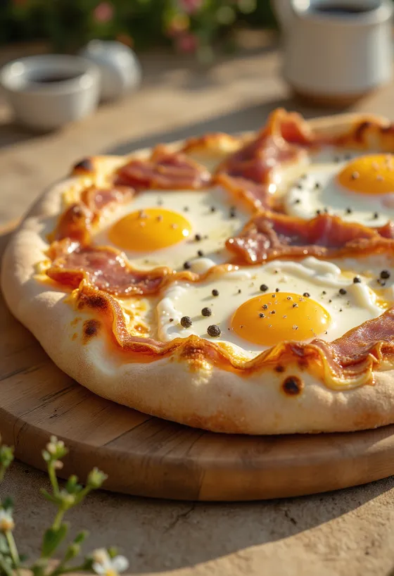 Pizza alla Pancetta e Uova szalonnával és tojással