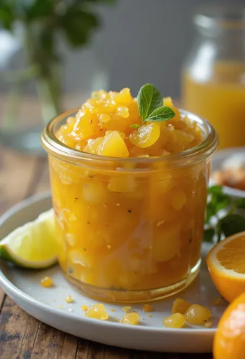 Rozmaringos narancsos lime chutney tálalva