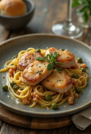Saltimbocca borjúhús kapribogyóval, parmai sonkával és zsályával, fehérboros szósszal tálalva