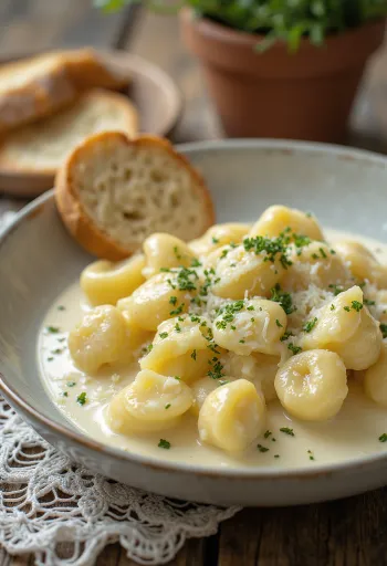 Tejszínes gnocchi tálalva
