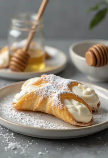 Tejszínes-mézes cannoli desszert tálalva