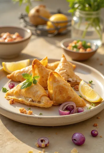 Tonhalas és lilahagymás samosa ropogós tésztában