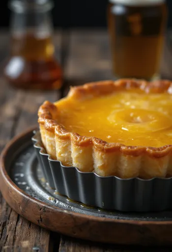 Treacle tart gyömbérrel, gazdag brit édesség, friss tésztával és gyömbéres töltelékkel
