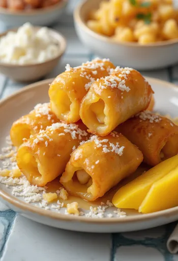 Turon mangóval tálalva kókuszreszelékkel