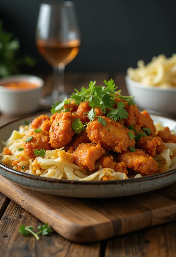 Fűszeres ayam geprek káposztával tálalva