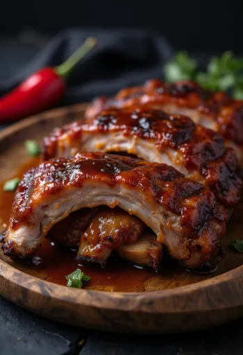 BBQ sertésoldalas fűszeres páccal tálalva