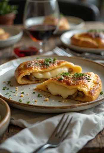 Calzone trappista sajttal, aranybarna kérgű, trappista sajttal és sonkával töltve