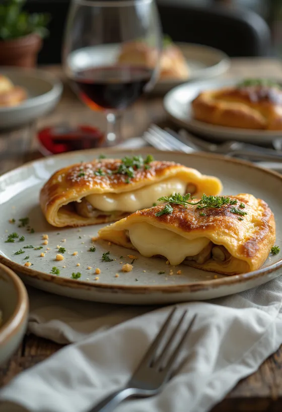 Calzone trappista sajttal, aranybarna kérgű, trappista sajttal és sonkával töltve