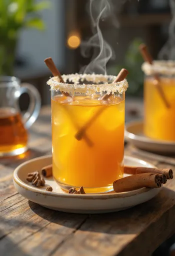 Canelazo de naranjilla egy pohárban, melegen tálalva, fűszeres és aromás ital
