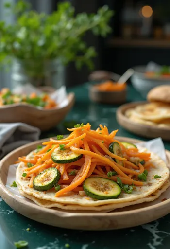 Chapati zöldségekkel, frissen sütve, tálalva