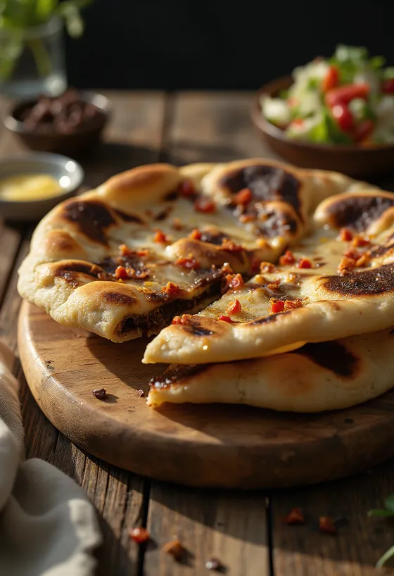 Chilis csokis naan kenyér tálalva