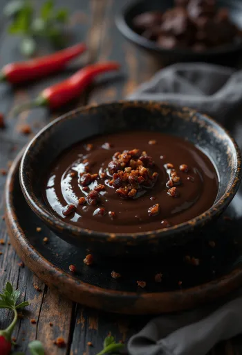 Chilis csokiszósz tálalva