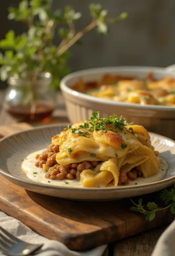 Fűszeres lencse rakott kelkáposzta tálalva