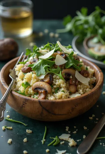 Gombás quinoa saláta friss rukkolával és parmezánnal