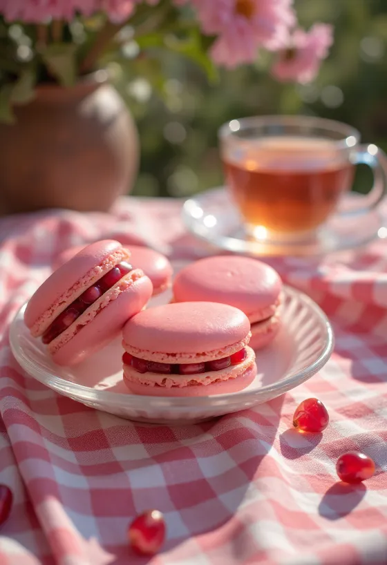 Gránátalmás macaron tálalva