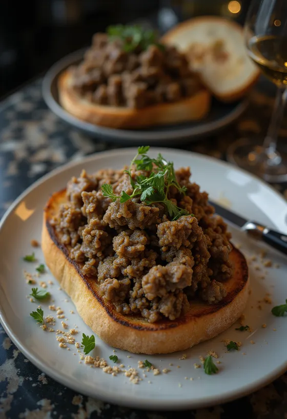 Haggis pirítóson, fűszeres haggis tálalva friss petrezselyemmel