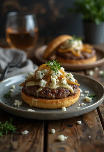 Kéksajtos hamburger szaftos húspogácsával és karakteres kéksajttal