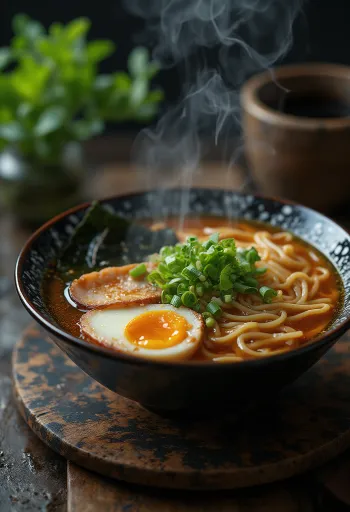 Klasszikus ramen tál, tésztával, tojással és feltétekkel