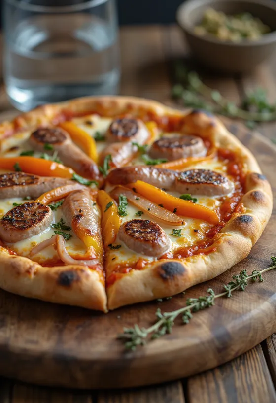 Pizza Viennese osztrák kolbásszal, paprikával és mozzarellával