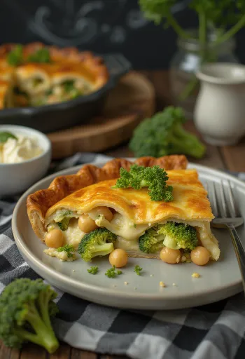 Frissen sült fűszeres zöldséges pite, színes zöldségekkel díszítve