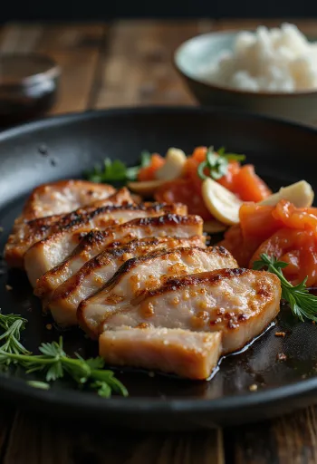 Samgyeopsal koreai sertéshús szalonna tálalva