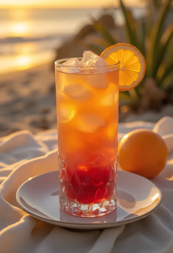 Sex on the Beach koktél narancsszelettel és koktélcseresznyével díszítve