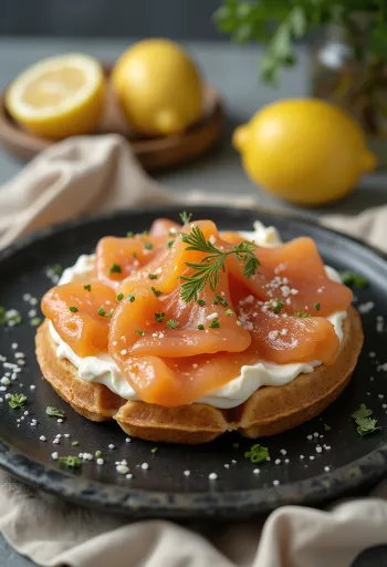 Skandináv gravlax-os gofri kapros krémsajttal és lazaccal