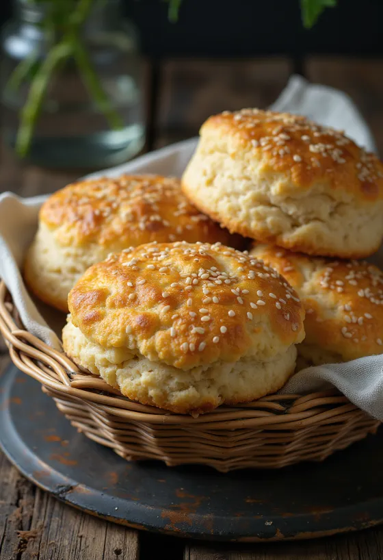 Szezámmagos pogácsa tálalva