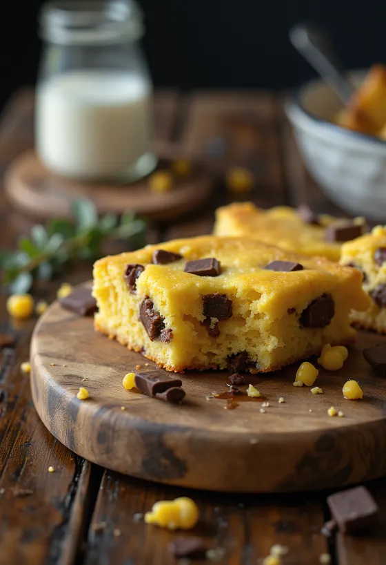 Csokoládés cornbread szeletek, szépen tálalva egy egyszerű tányéron