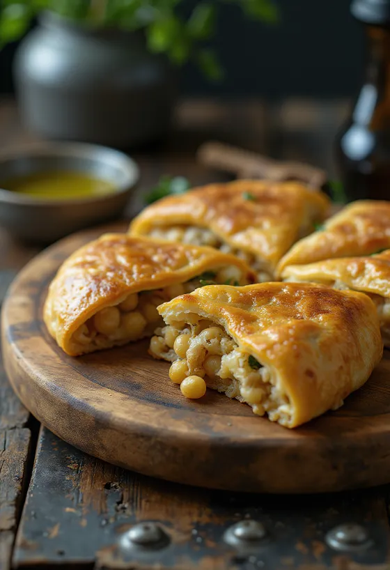 Csicseriborsós calzone tálalva