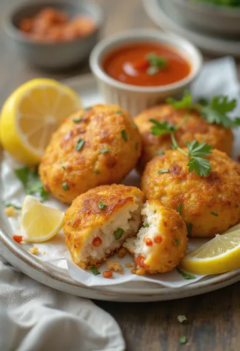 Fishcake csípős paprikával, frissen sült halas fasírtok ropogósra sütve