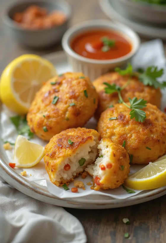 Fishcake csípős paprikával, frissen sült halas fasírtok ropogósra sütve