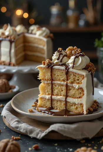 Gesztenyés torta diós krémmel tálalva