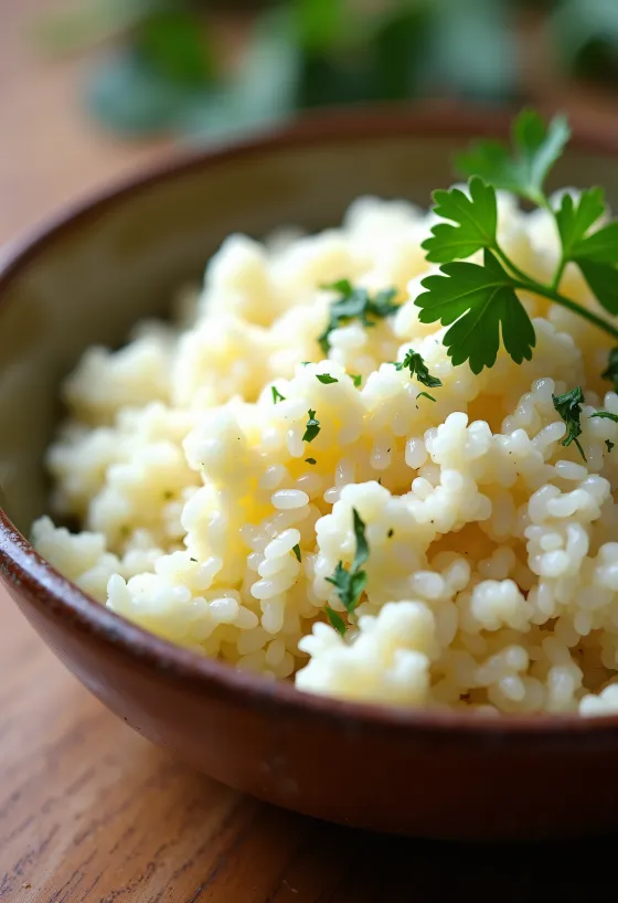 Keto karfiolrizs tálalva