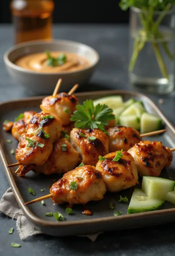 Klasszikus Satay, grillen sült csirkehús mogyoróvajas pácban