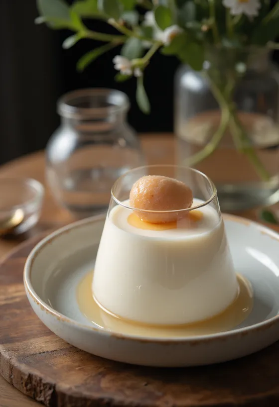 Licsis panna cotta tálalva