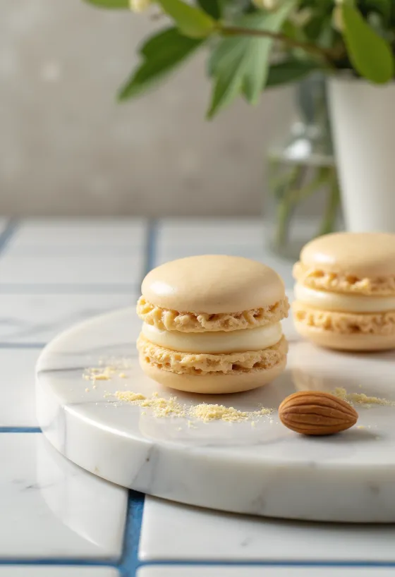 Mandulás macaron tálalva