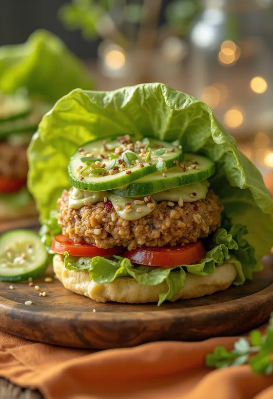 Nyers vegán burger friss zöldségekkel