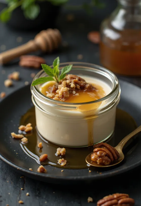 Pekándiós panna cotta tálalva