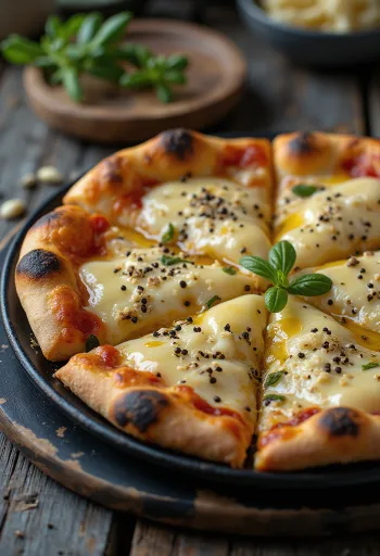 Pizza al Pepe különböző sajtokkal és friss borsokkal