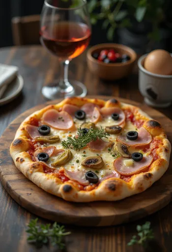 Pizza Capricciosa – Római stílusú vegyes feltétes pizza tálalva