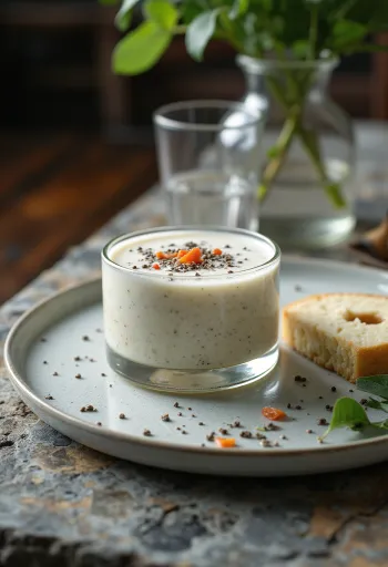 Probiotikus borsmentás kefir poharakban, enyhén zöldes árnyalattal tálalva